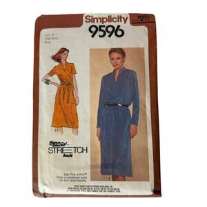 Vintage Pullover Dress Stretch Knit Long Short Sleeve Size 10,12,14 Miss Pattern